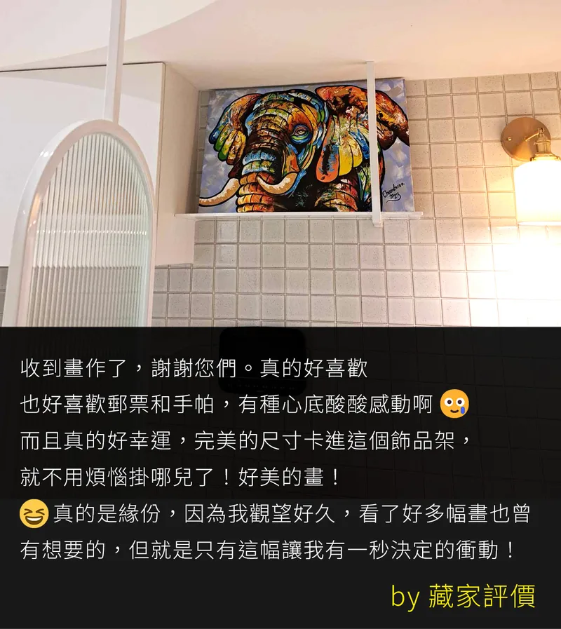 凡卡藝廊客人分享畫作在客廳擺放的樣子並給予好評