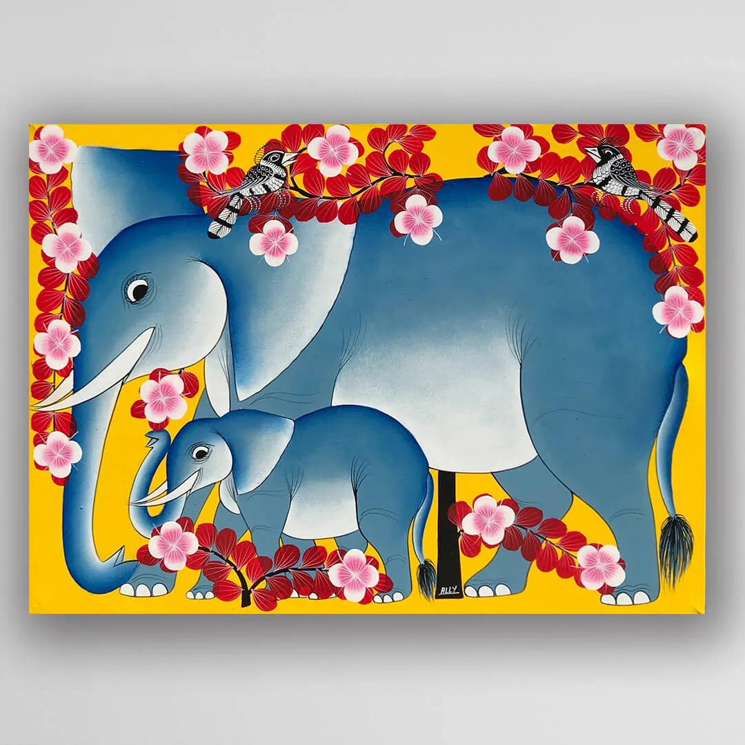 非洲藝術畫作《大象家族 U407》坦尚尼亞 tinga tinga畫家 Ally 手繪 - 凡卡藝廊