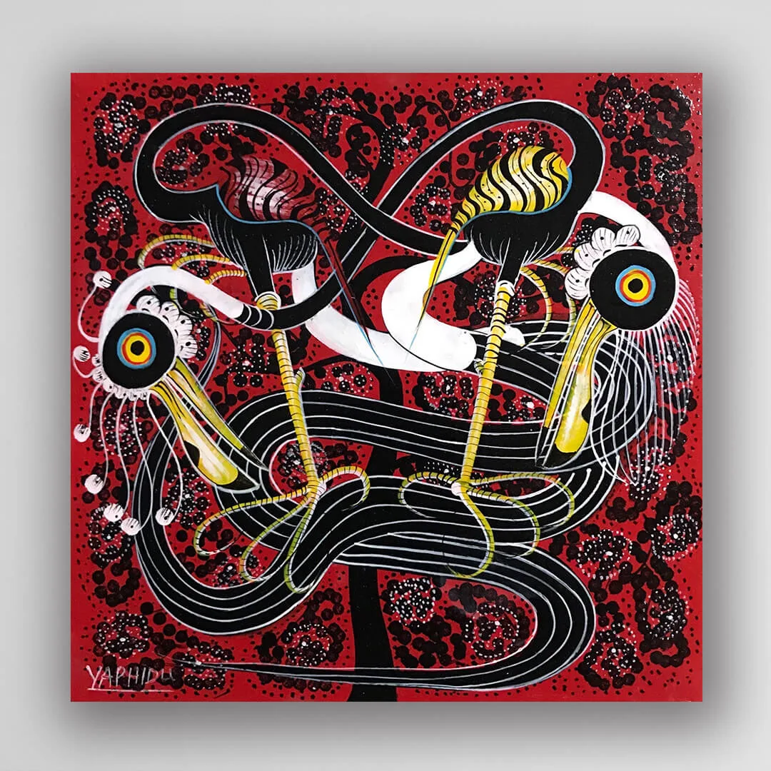 非洲藝術畫作《緊密相連 U588》坦尚尼亞 tinga tinga畫家 Yaphidu 手繪 - 凡卡藝廊
