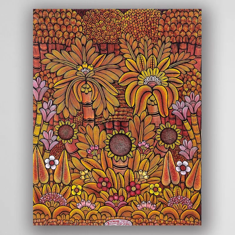 Tinga Tinga 畫家 Mshana Mzuguno 手繪《金色叢林》－凡卡藝廊坦尚尼亞原作