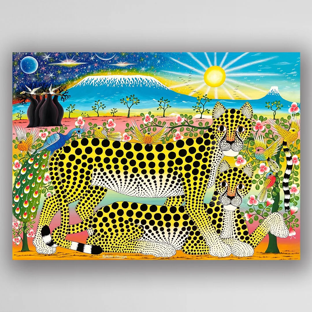 非洲藝術畫作《獵豹愛侶 V177》坦尚尼亞 tinga tinga 畫家 Kakepa 手繪 - 凡卡藝廊