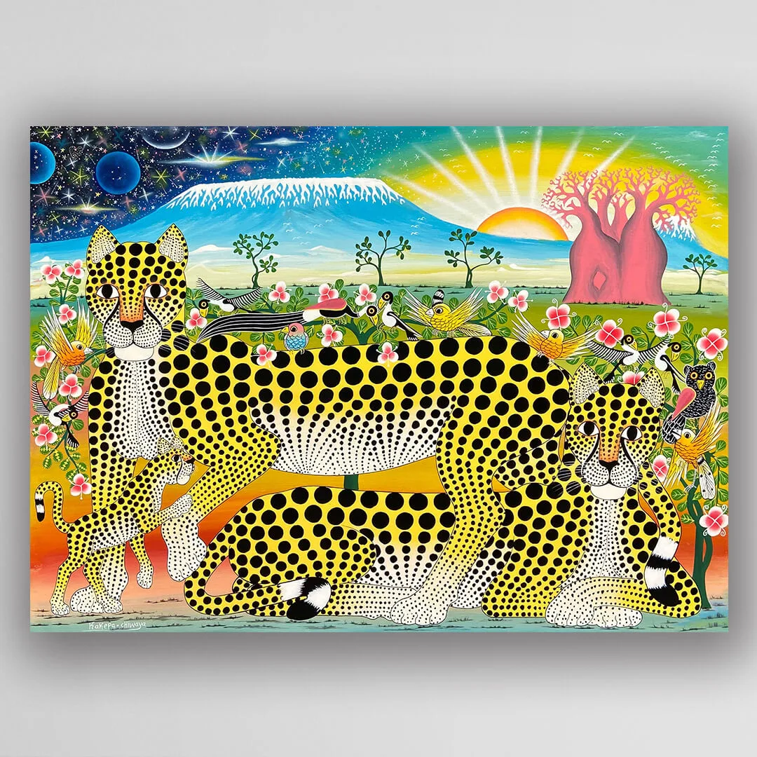 非洲藝術畫作《獵豹之家 V178》坦尚尼亞 tinga tinga 畫家 Kakepa 手繪 - 凡卡藝廊