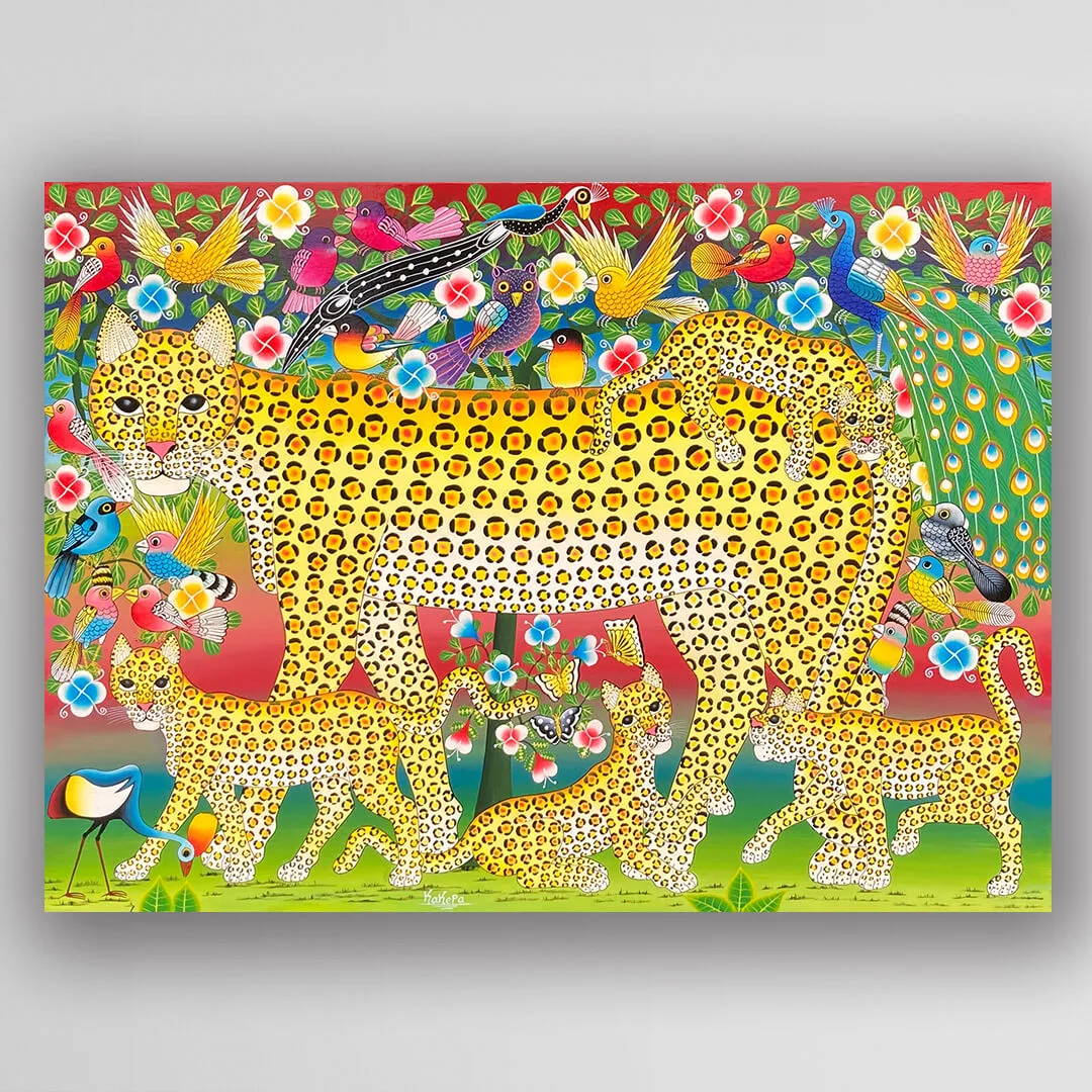 非洲藝術畫作《花豹之家 V262》坦尚尼亞 tinga tinga 畫家 Kakepa 手繪 - 凡卡藝廊