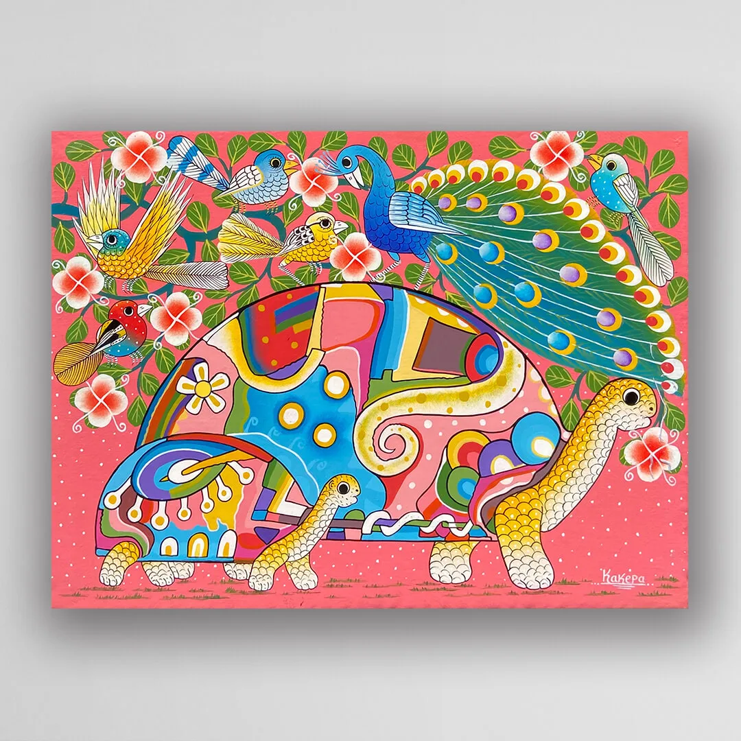 非洲藝術畫作《閃亮家族-烏龜 V288》坦尚尼亞 tinga tinga 畫家 Kakepa 手繪 - 凡卡藝廊
