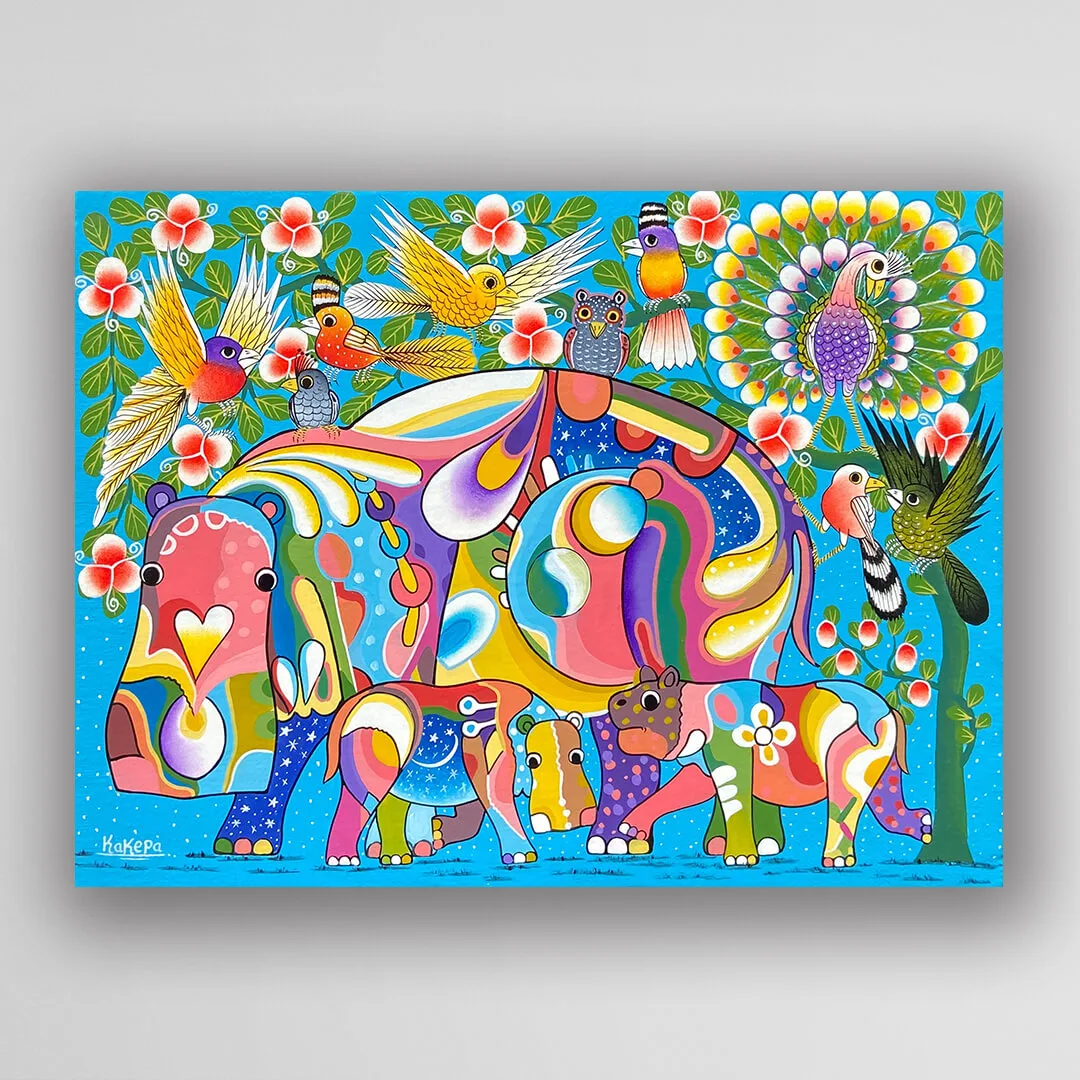 非洲藝術畫作《閃亮家族 V290》坦尚尼亞 tinga tinga 畫家 Kakepa 手繪 - 凡卡藝廊
