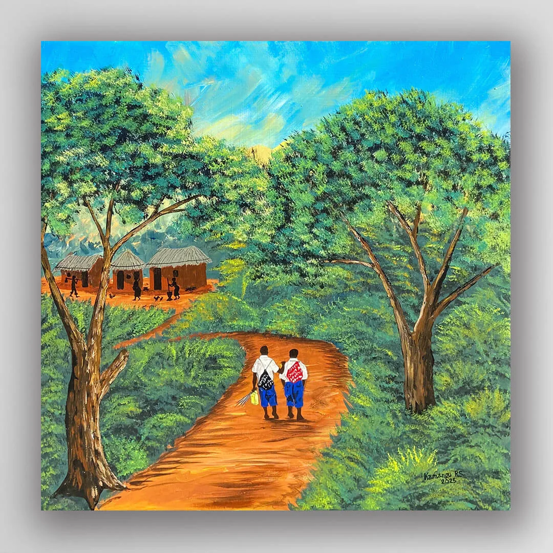 非洲藝術畫作《一起走的路 V418》坦尚尼亞畫家 Kamangu 手繪 - 凡卡藝廊
