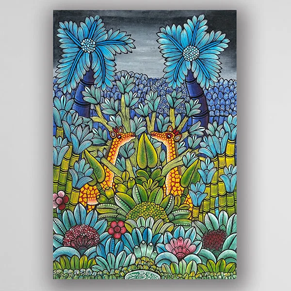 手繪畫作 畫家 Mshana Mzuguno 《長頸鹿的祕密花園》－凡卡藝廊坦尚尼亞非洲藝術
