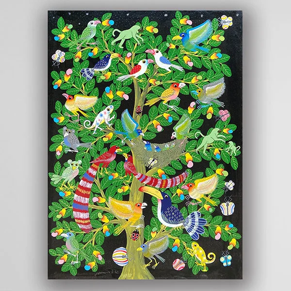 非洲藝術畫作《夜草原 V260》坦尚尼亞 tinga tinga 畫家 Lukas 手繪 - 凡卡藝廊