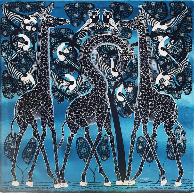 非洲藝術畫作《長頸鹿》坦尚尼亞 tingatinga 畫家 Mwamedi 手繪 - 凡卡藝廊