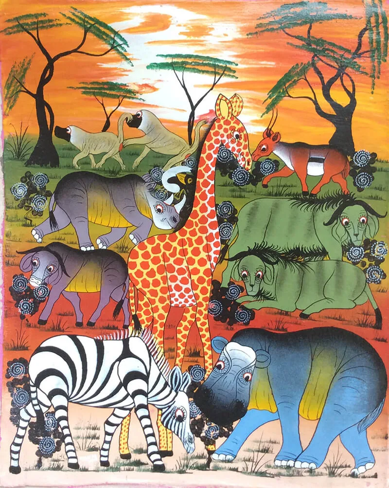 非洲藝術畫作《動物草原 T75》坦尚尼亞tingatinga畫家 Kakepa手繪 - 凡卡藝廊