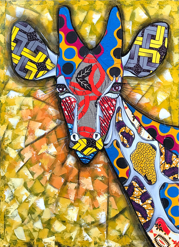 非洲藝術畫作《kitenge長頸鹿 U385》坦尚尼亞畫家Amos Mtambala 手繪 - 凡卡藝廊