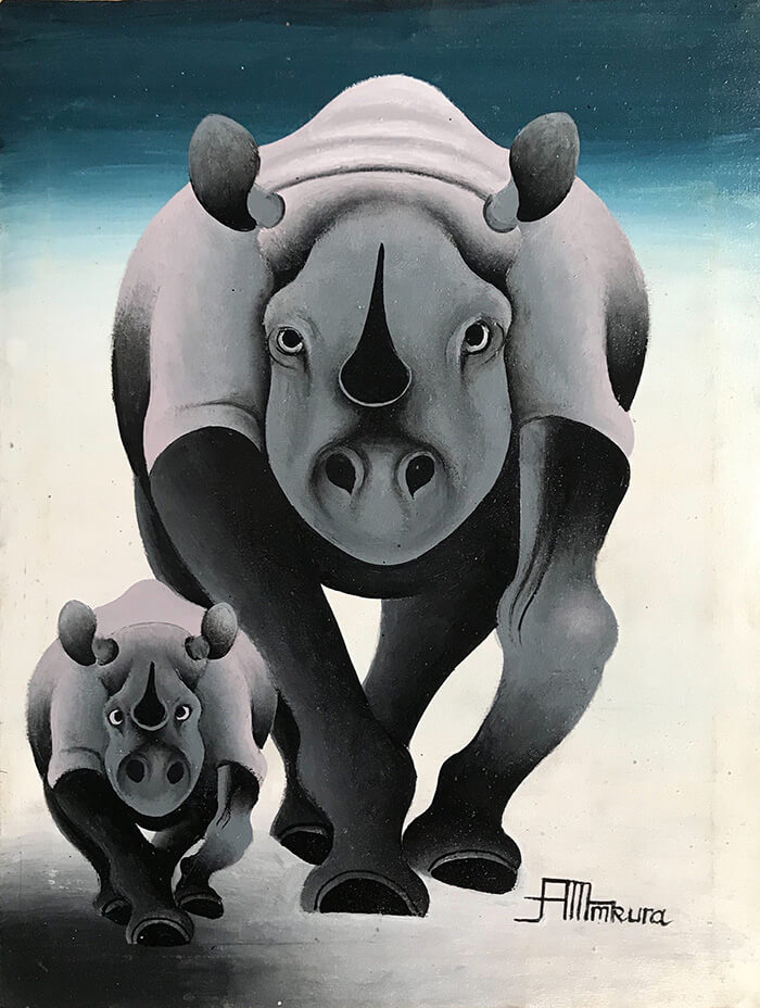 非洲藝術畫作《U615 犀牛》坦尚尼亞tingatinga 畫家 Mkura 手繪 - 凡卡藝廊