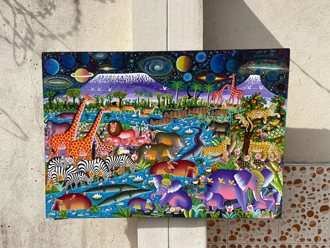 非洲藝術畫作《薩凡納星夢》掛在牆壁上